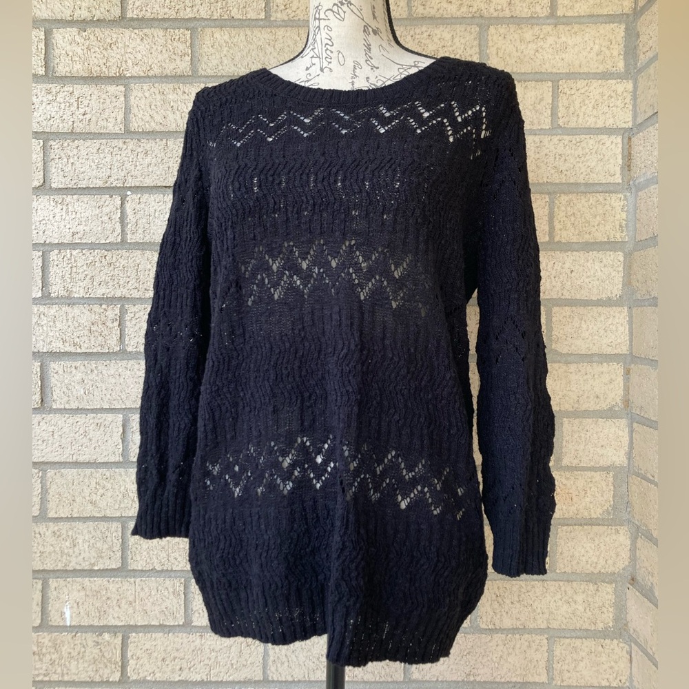 Black Cotton Blend Textured Chevron Loose Knit Whimsigoth Sweater